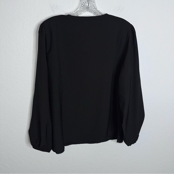 J. Crew Top Women Large Shirt Black Satin Key Hole Long Balloon Sleeve B6 - Picture 4 of 7